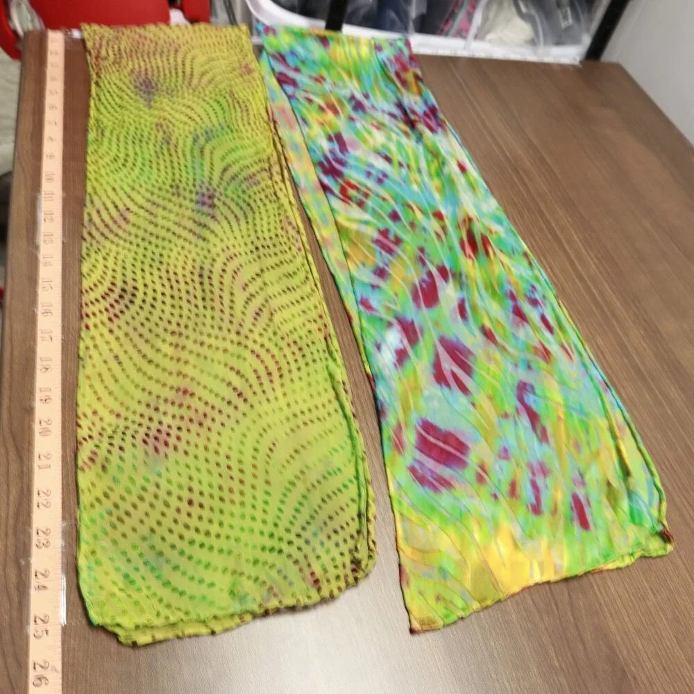 Tie Dye Scarf Set Of 2 Art To Wear Funky Silk Feel Colorful Burnout Transitional